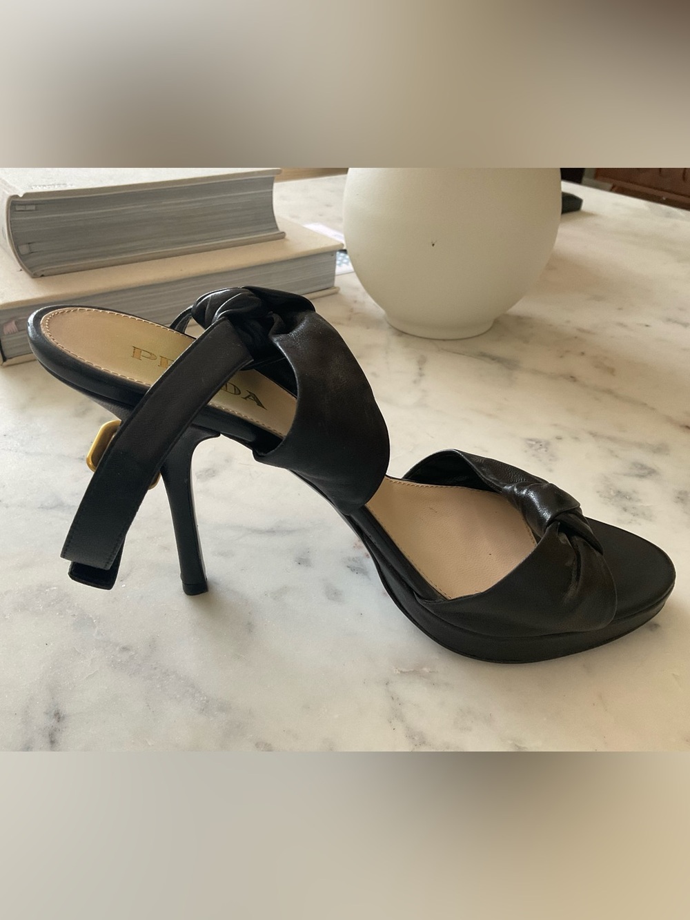 Prada Black Knotted Leather Women’s Sandals - Picture 5 of 5